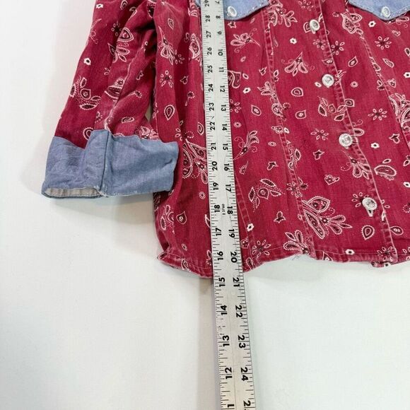 Gepetto Shirt Women Small Blue Denim Red Bandana Long-Sleeve Button-Down Country - Picture 4 of 12